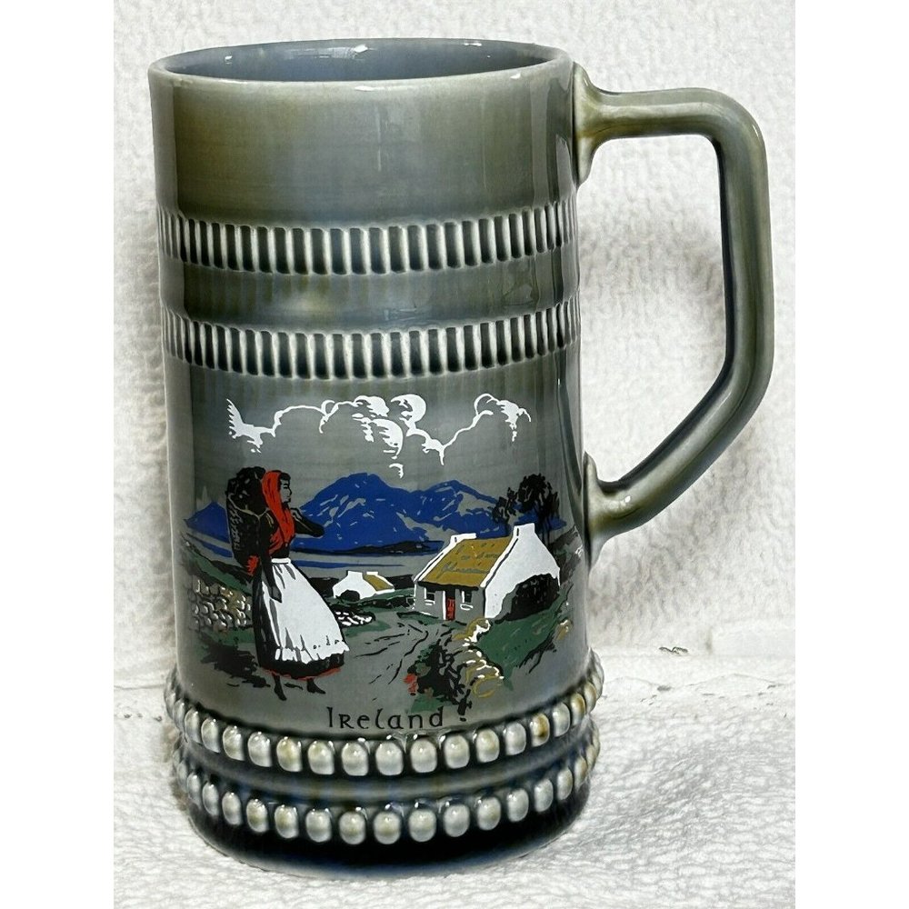 Vintage Irish Porcelain Stein/tankard Irish Countryside  Scene 1960s Large Size